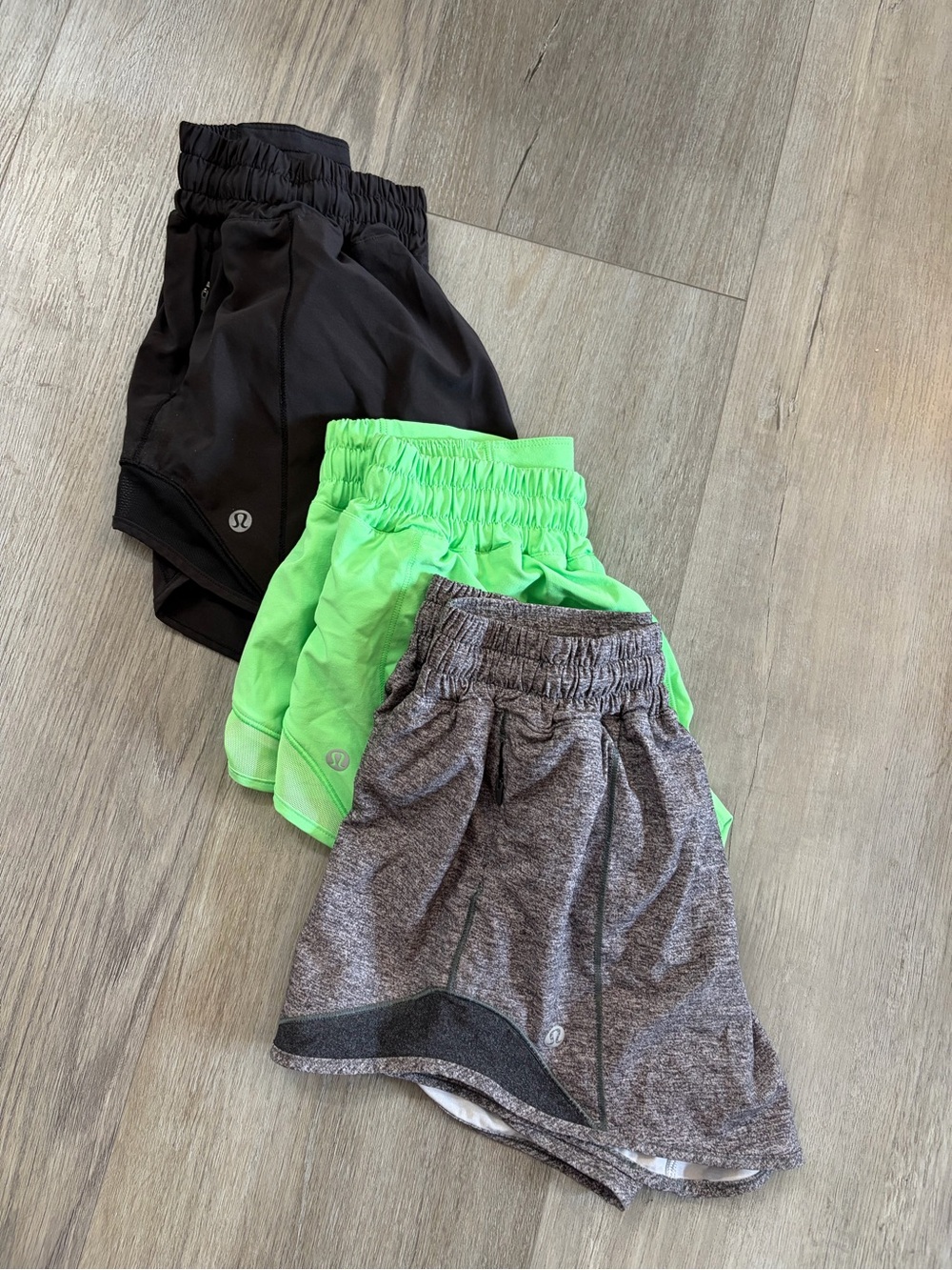 lululemon athletica Girls' Athletic Shorts - Black, Neon Green, Heather Gray